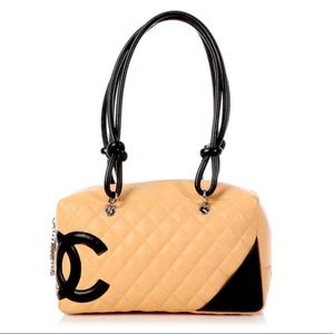 CHANEL BEIGE PART-QUILTED CAMBON BOWLING BAG - GREAT CONDITION